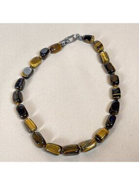 SX Sally C Treasure 925 Sterling Silver Tiger Eye Toggle Necklace 18in A23